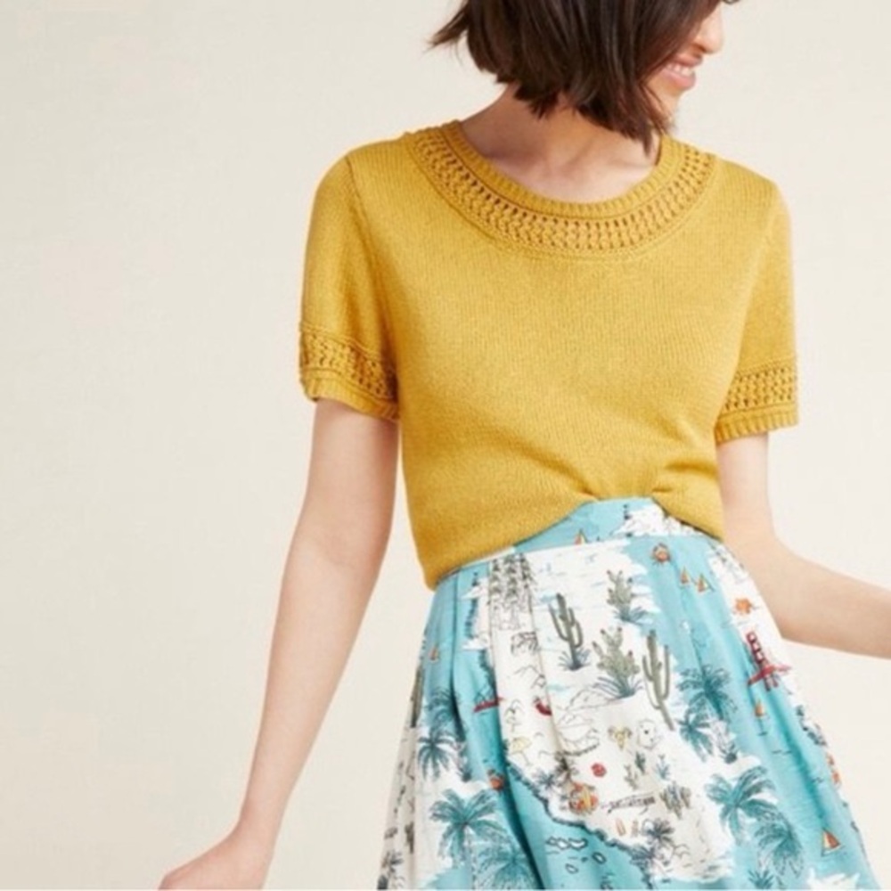 anthropologie Knit Top M Golden Yellow Pullover Casual Fall School Casual